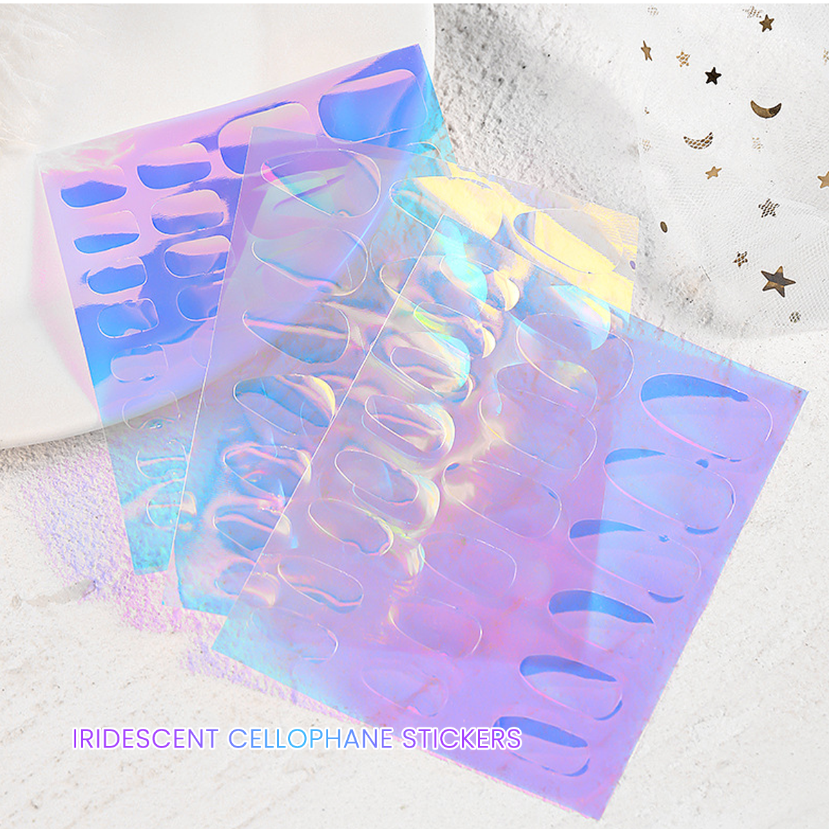 Iridescent Cellophane Nail Stickers