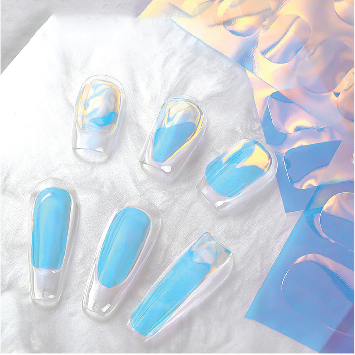 彩虹色玻璃纸美甲贴纸
