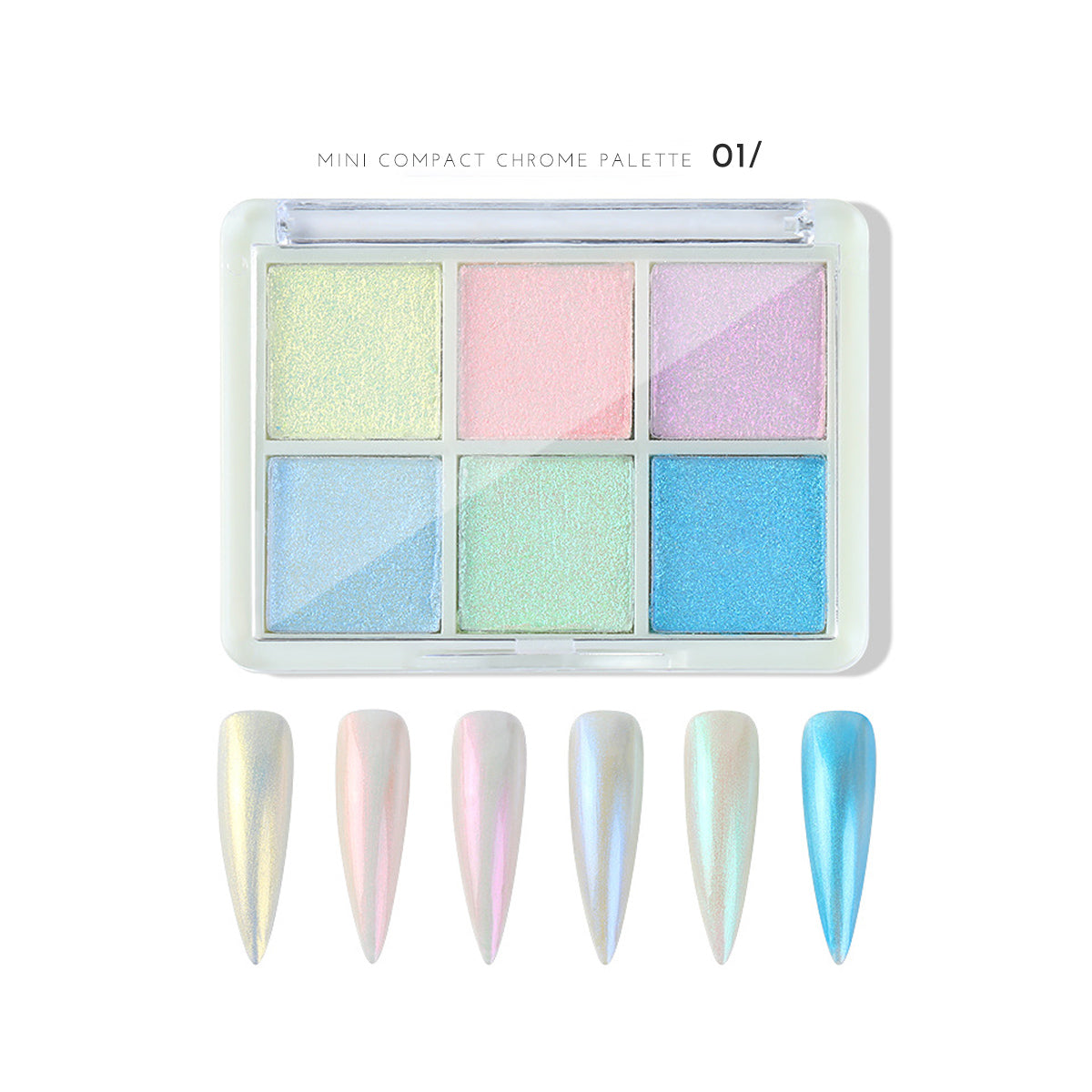 6-in-1 Mini Compact Chrome Nail Powder Palette