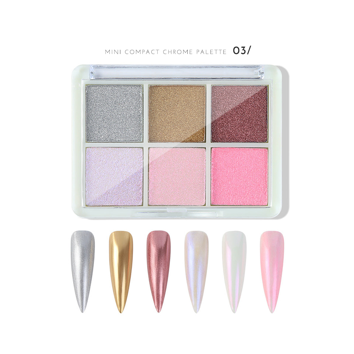 6-in-1 Mini Compact Chrome Nail Powder Palette