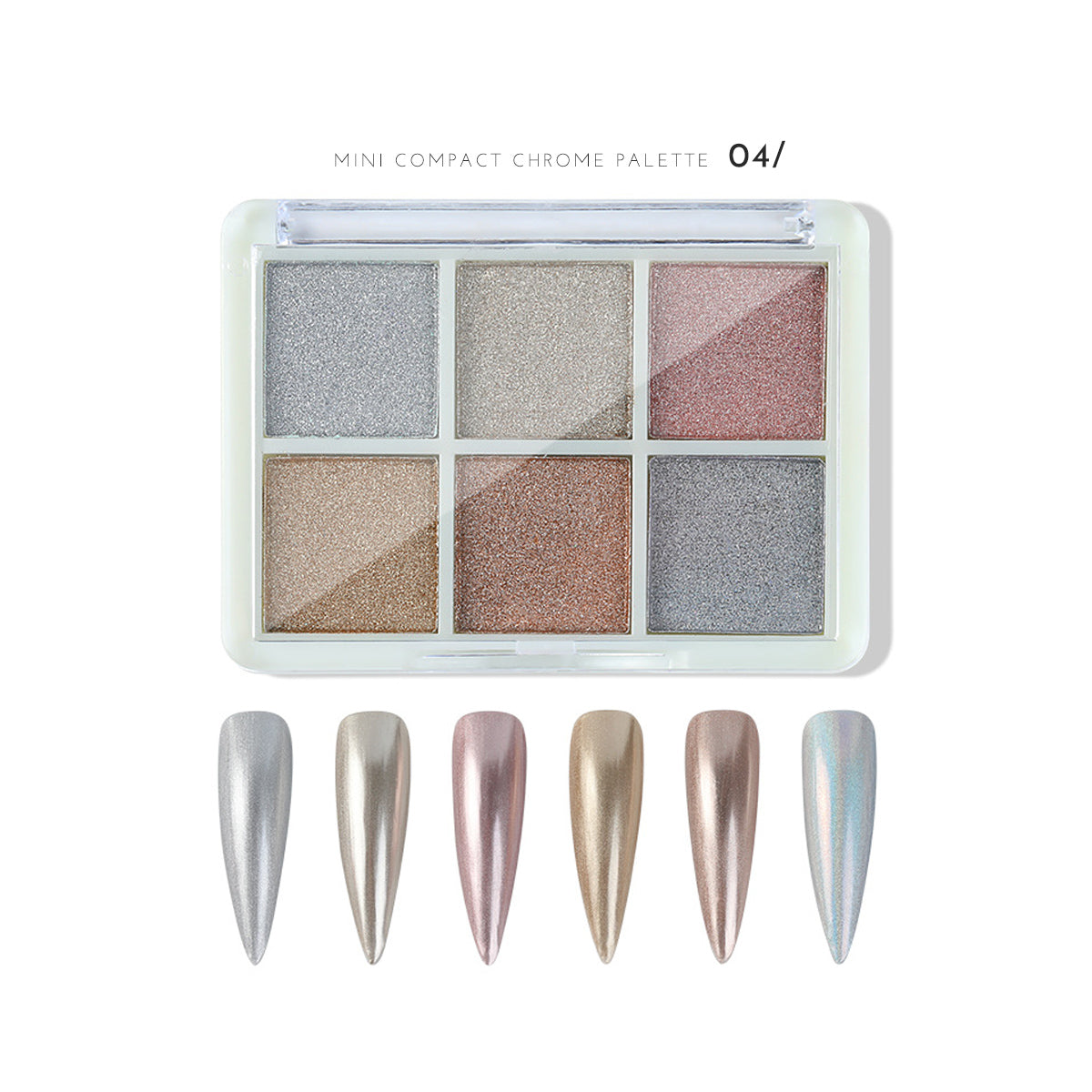 6-in-1 Mini Compact Chrome Nail Powder Palette