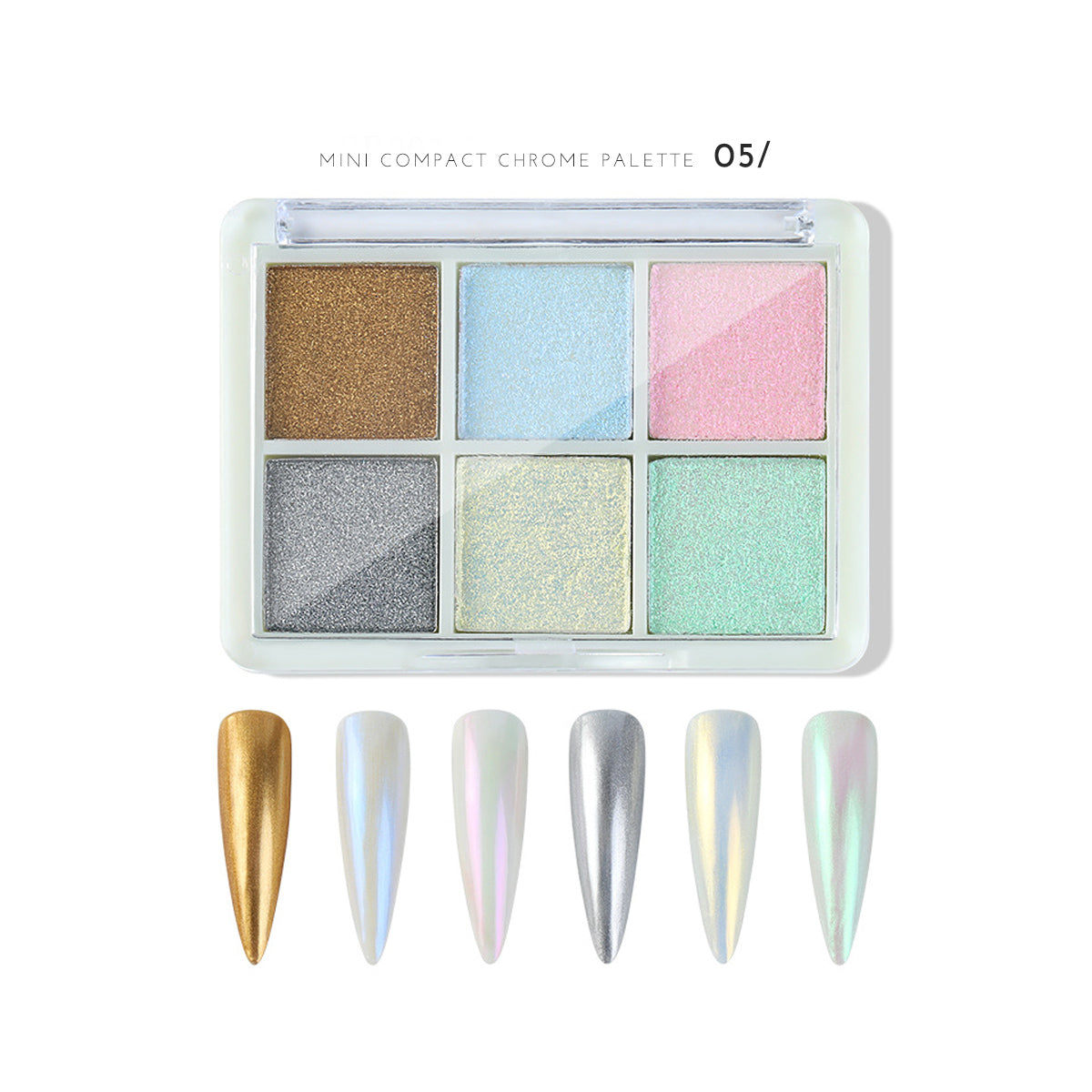 6-in-1 Mini Compact Chrome Nail Powder Palette