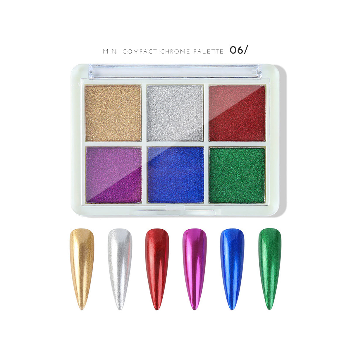 6-in-1 Mini Compact Chrome Nail Powder Palette