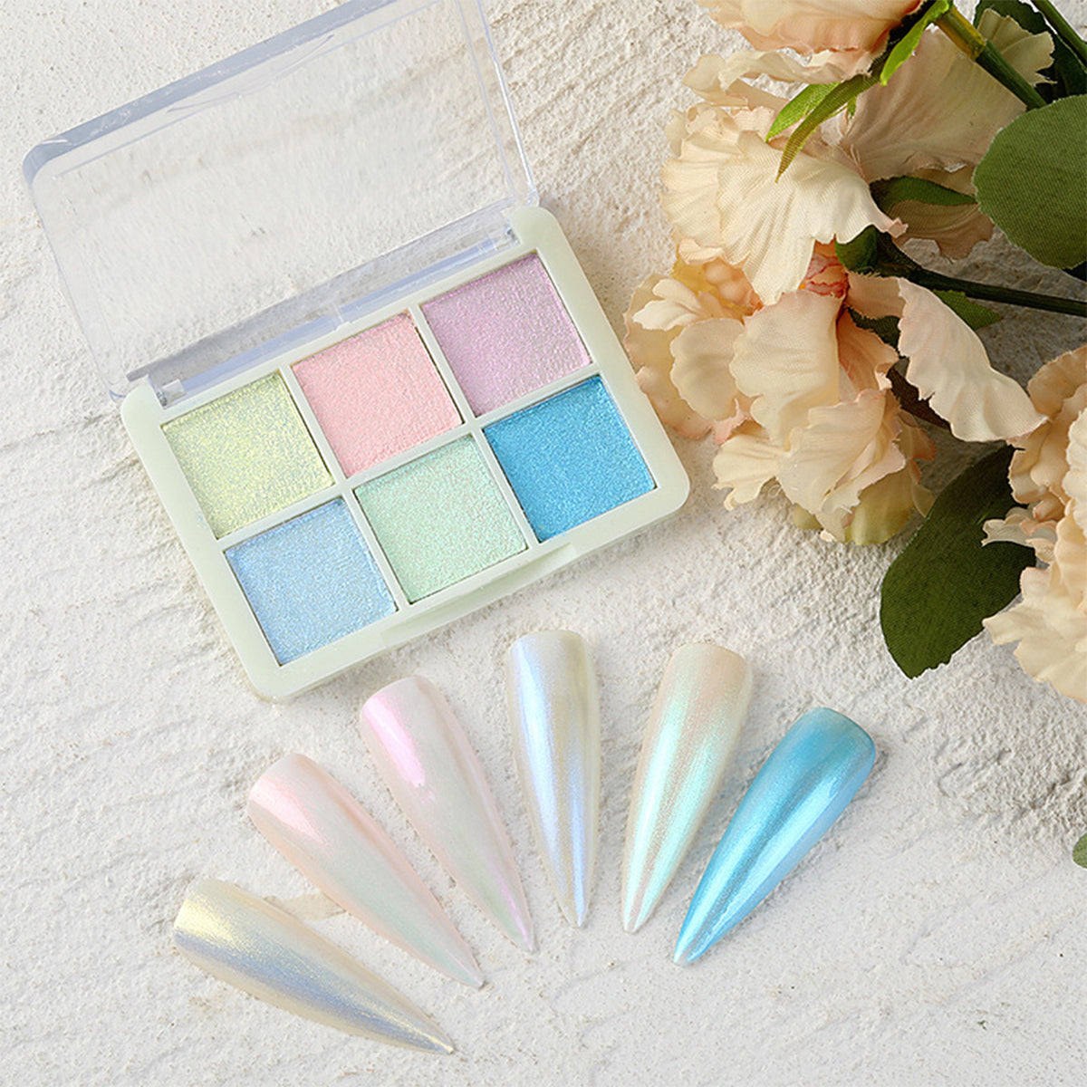 6-in-1 Mini Compact Chrome Nail Powder Palette