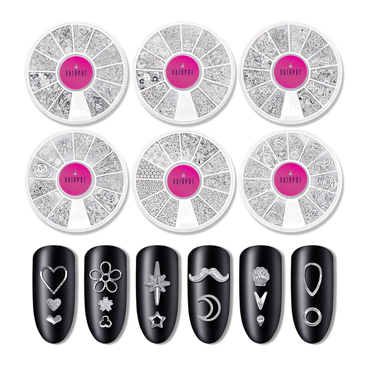 Mix Silver Metal Nail Art Studs