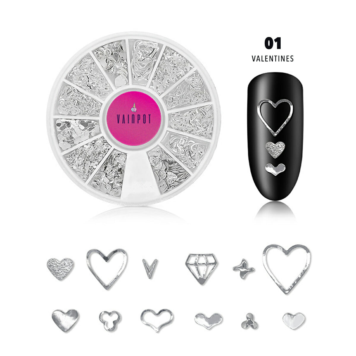 Mix Silver Metal Nail Art Studs in Valentines
