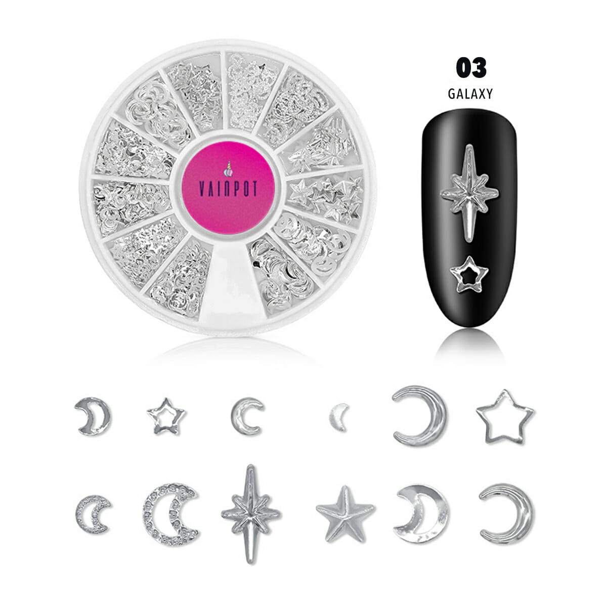 Mix Silver Metal Nail Art Studs in Galaxy