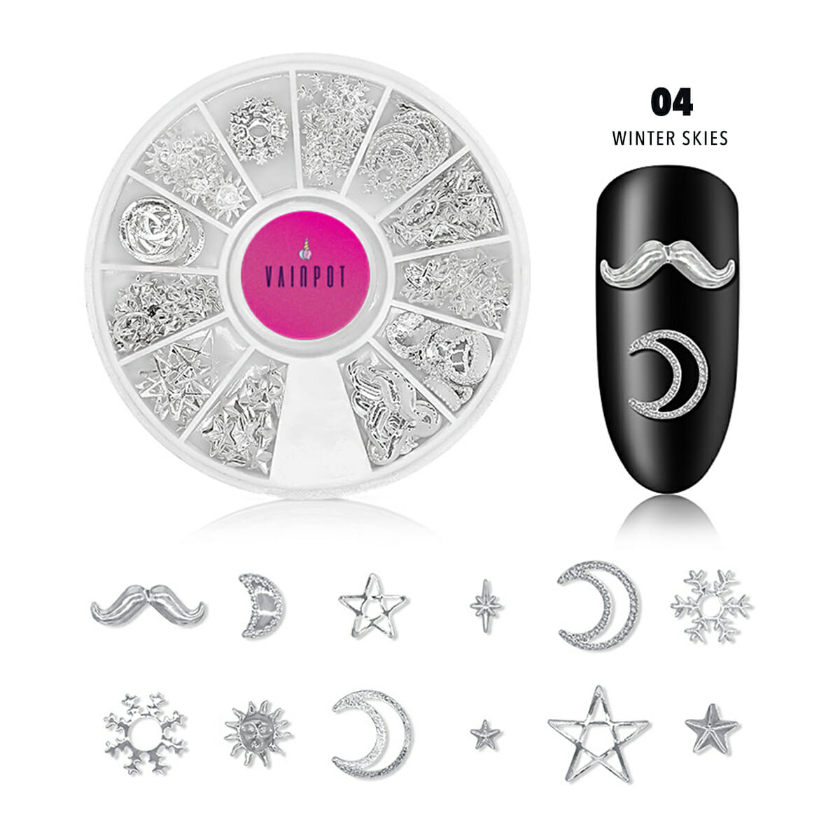 Mix Silver Metal Nail Art Studs in Winter Skies