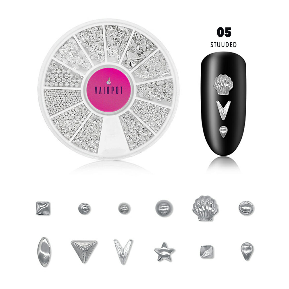 Mix Silver Metal Nail Art Studs in Studded