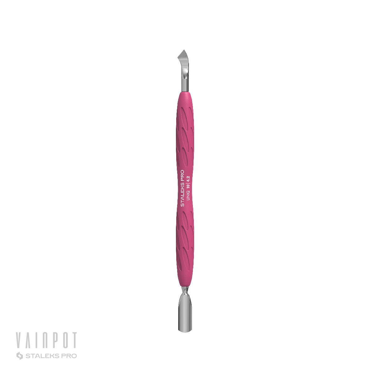 Manicure Pusher Gummy with Silicone Handle UNIQ 10 TYPE 4.2 (Rounded Narrow Pusher and Bent Blade)