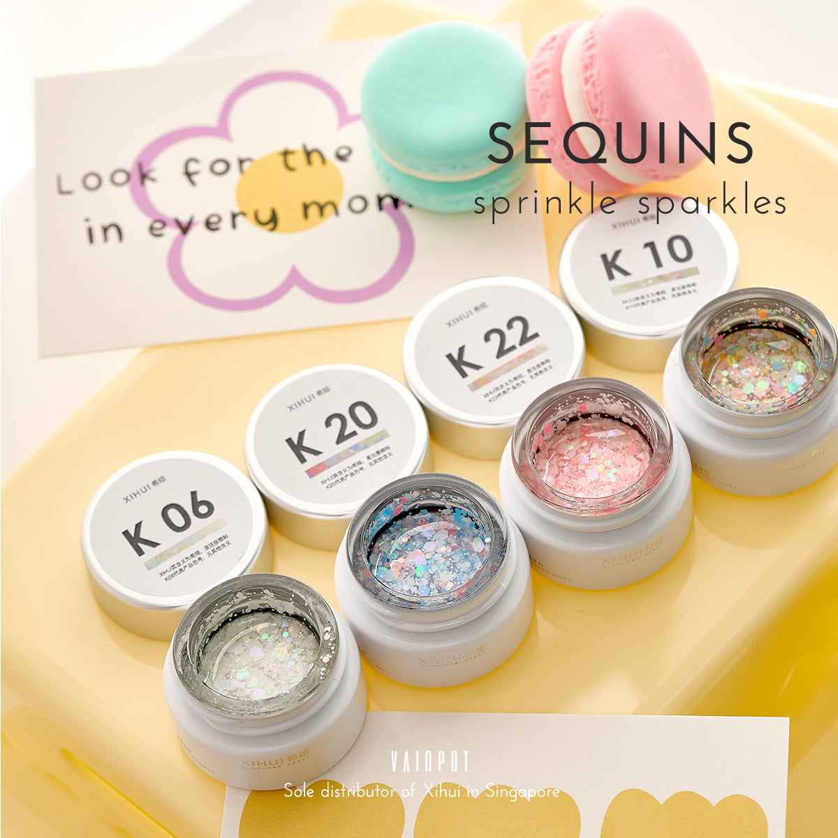 Xi Hui Donut Macaron Sequins Pot Gel Polish A7