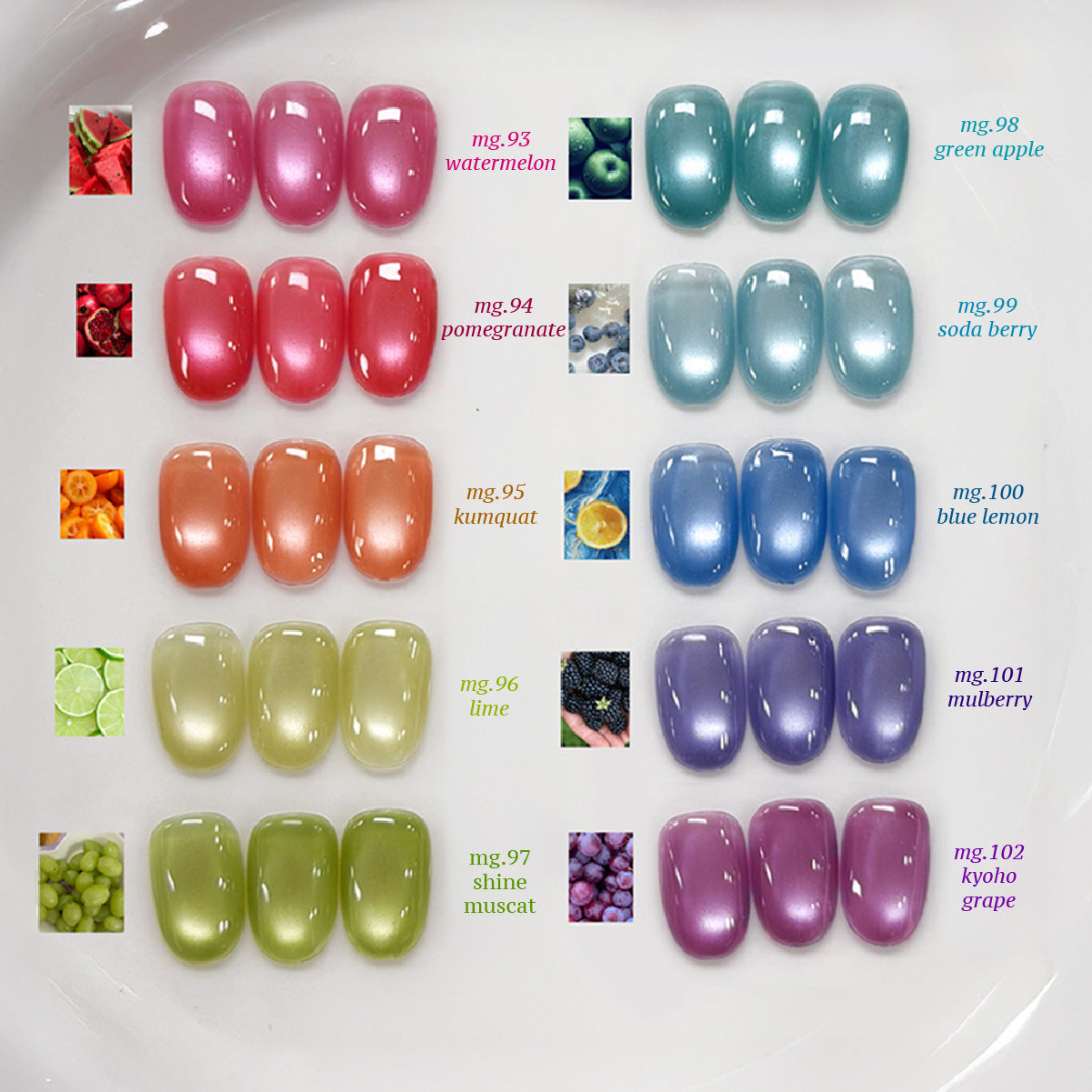YOGURT NAIL Fruits Magnet Magnetic Glitter Gel Full Set / 10 Colours