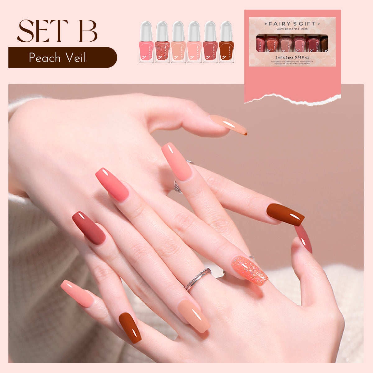 Mini Waterbased Nail Polish Set / 6 Colours