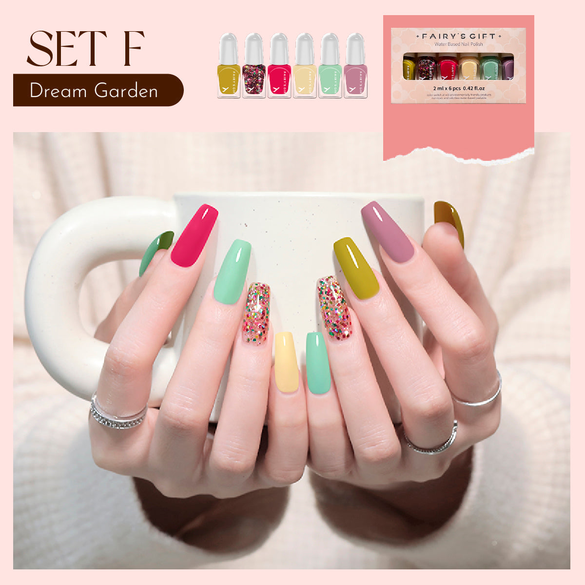 Mini Waterbased Nail Polish Set / 6 Colours