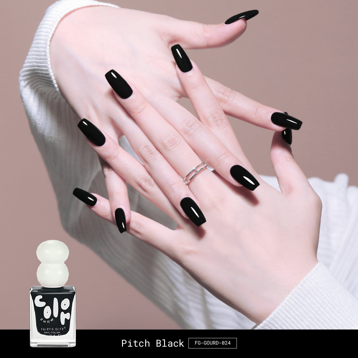 Fairy's Gift Lil's gourdie series quick dry nail polish in Pitch Black colour 024