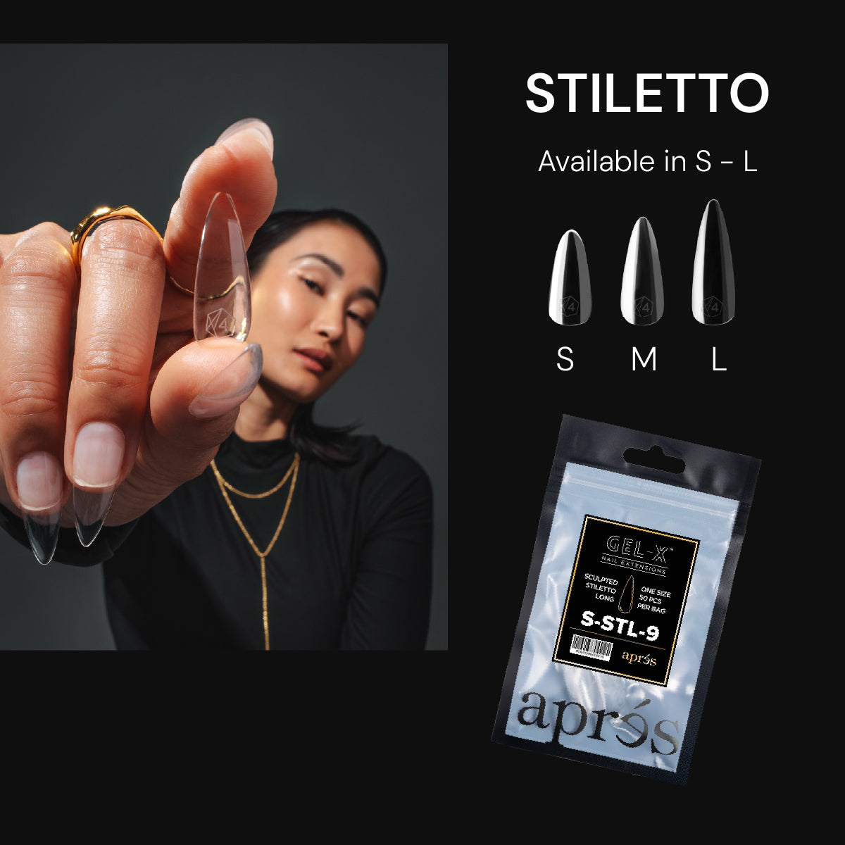 APRÉS NAIL Sculpted Stiletto Gel-X® Nail Tips Refill Bag / 50pcs