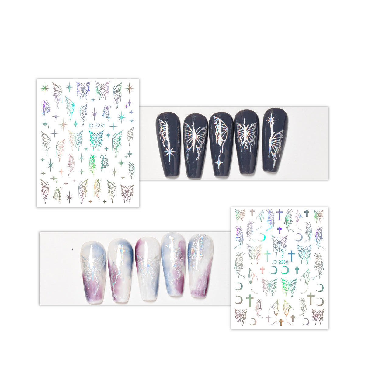 Holographic Butterflies Mix Nail Stickers/ Bundle of 6