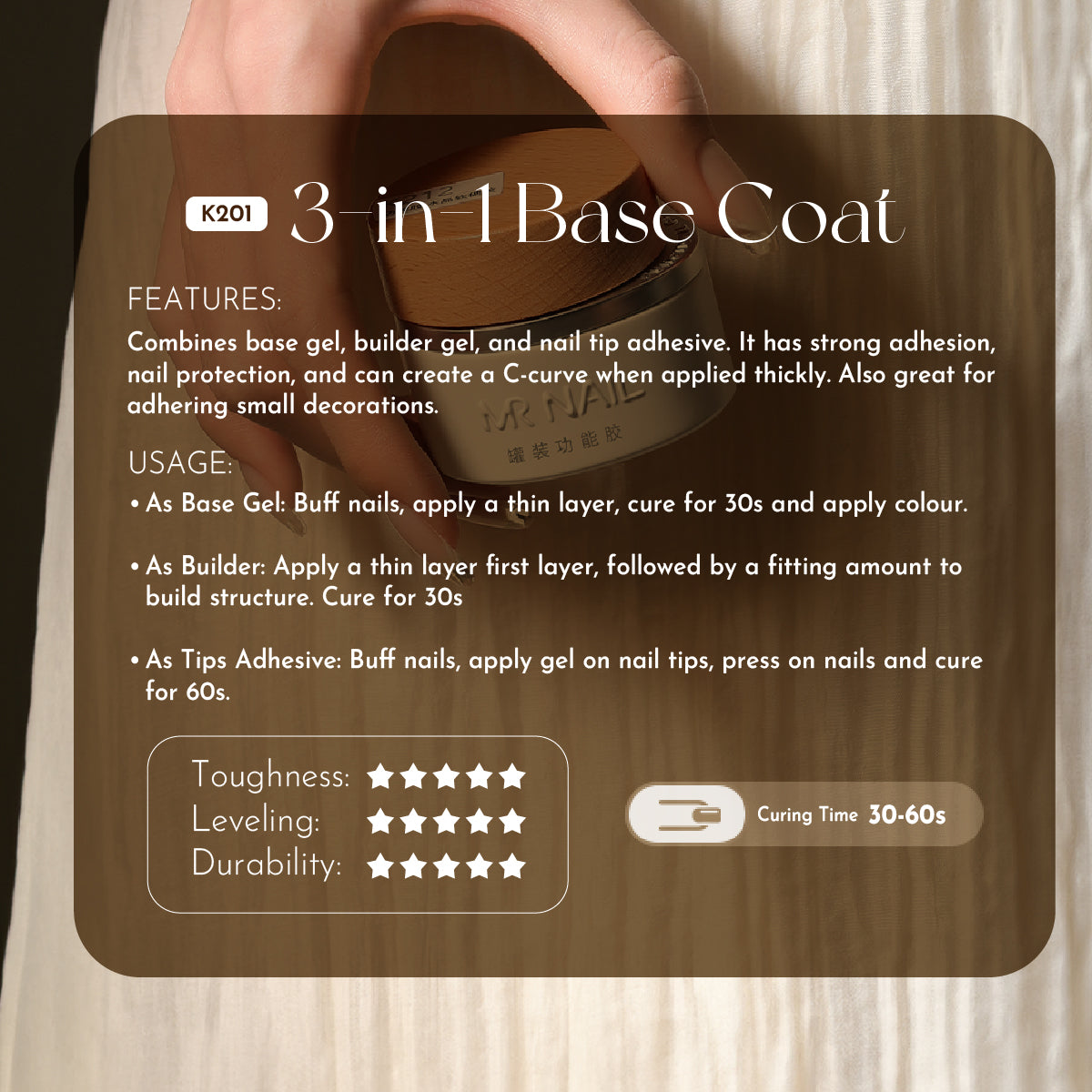 Mr Nail 3-in-1 Base Coat K202 / 30g