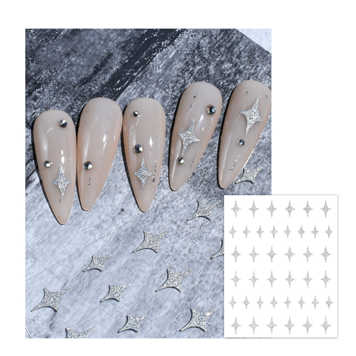 Silver Refractive Glitter Nail Stickers/ Bundle of 6