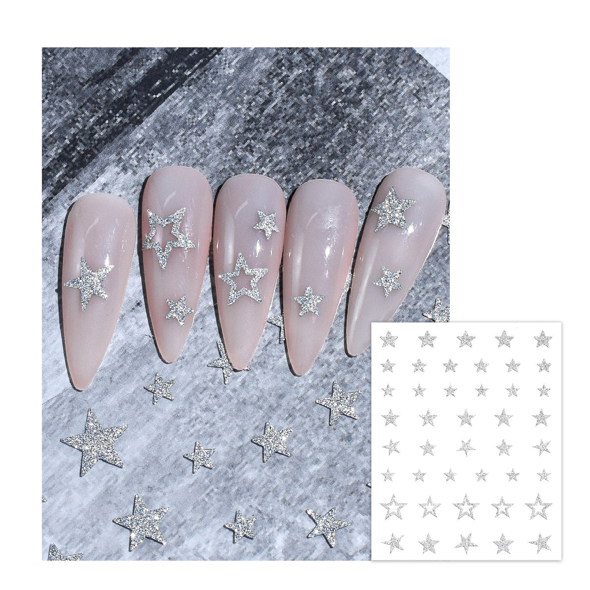 Silver Refractive Glitter Nail Stickers/ Bundle of 6