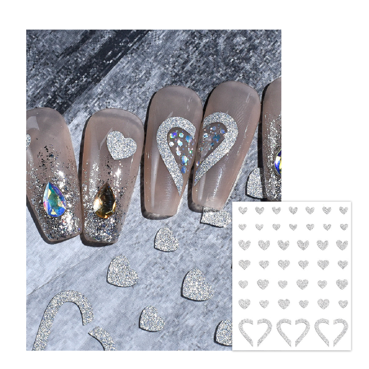 Silver Refractive Glitter Nail Stickers/ Bundle of 6